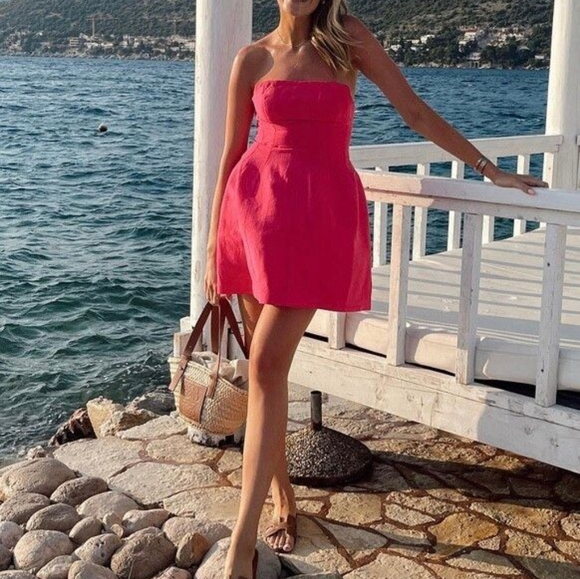 AJE Strapless Pink Mini Linen Dress NWOT Sz US 4 - Picture 2 of 9